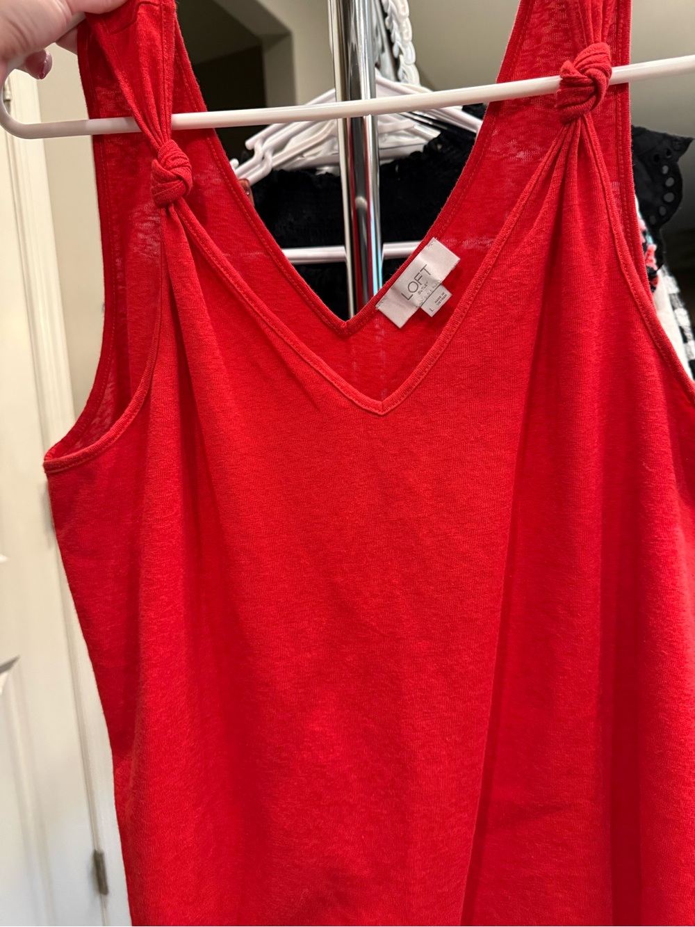 LOFT Bright Red Knot-Shoulder V-Neck Tank